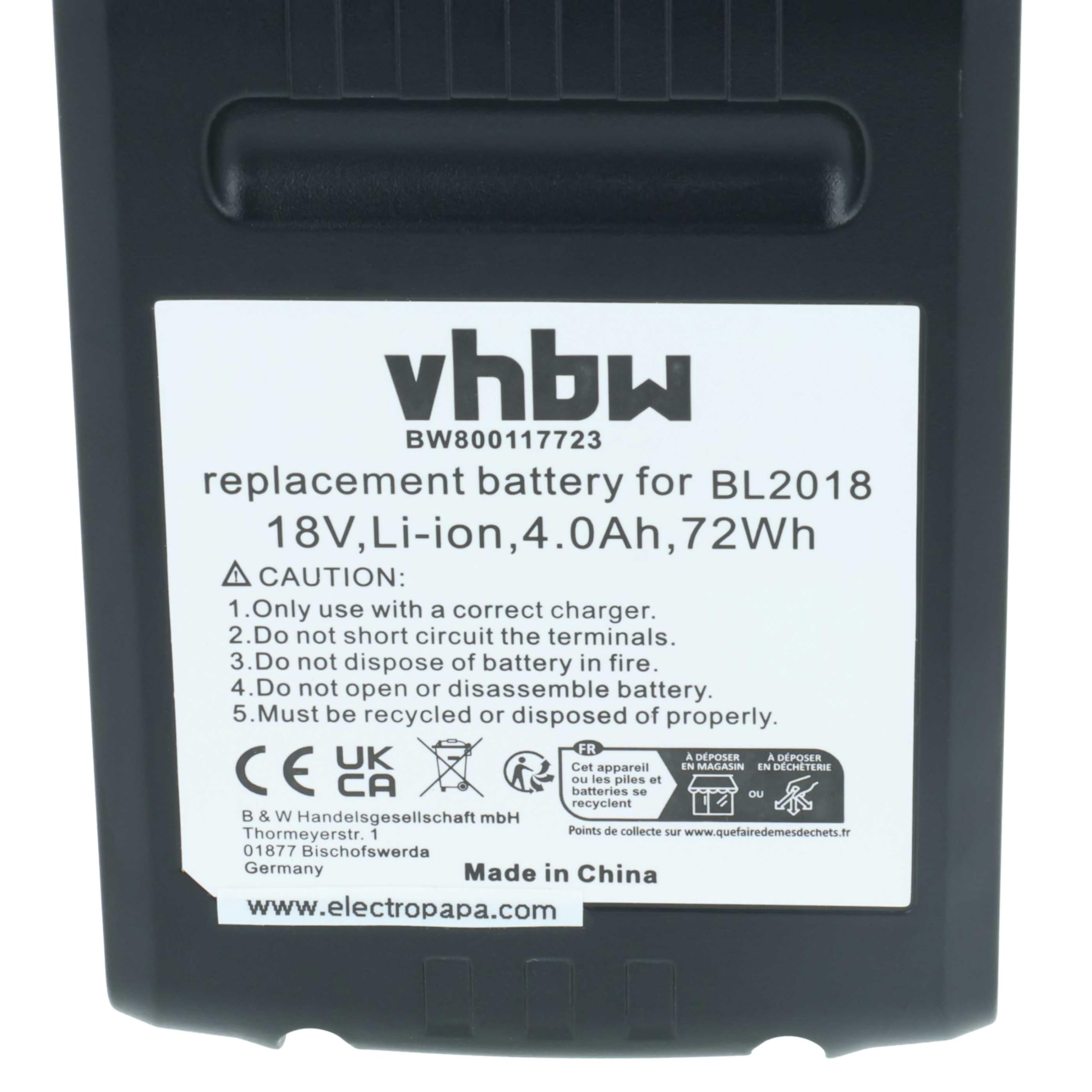 vhbw 2 x bateria kompatybilna z Black & Decker GLC1815L, GLC1823, GLC1825L, GLC2500, GLC1825LB, GLC2500L elektronarzędzia (4000 mAh, Li-Ion, 18 V)