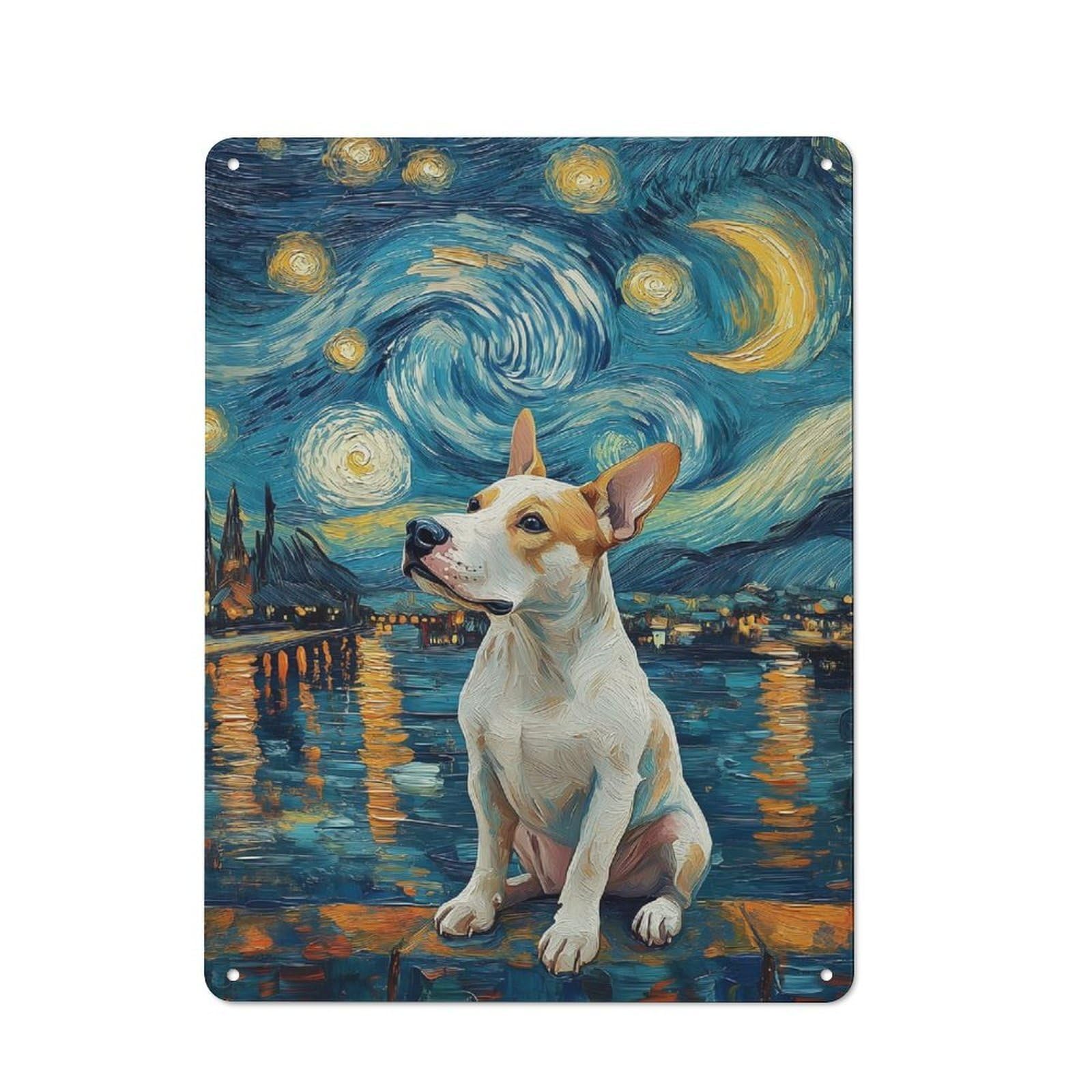 Junmoney Style-8 Dog In Starry Night Style Van Gogh Painting Rustic Tin Sign 40X30cm For Pub Or Café, For Collectors Building A Themed Wall Display