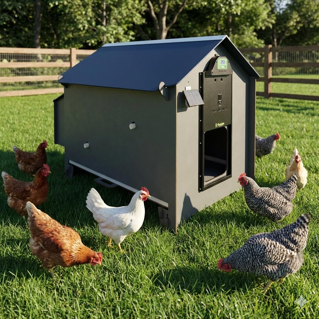 Gallinero para 6 gallinas ponedoras, laminado HPL, antiácaros, modelo POLLY CLASSIC gris, tamaño L, con cajón extraíble, 2 perchas y 2 nidos