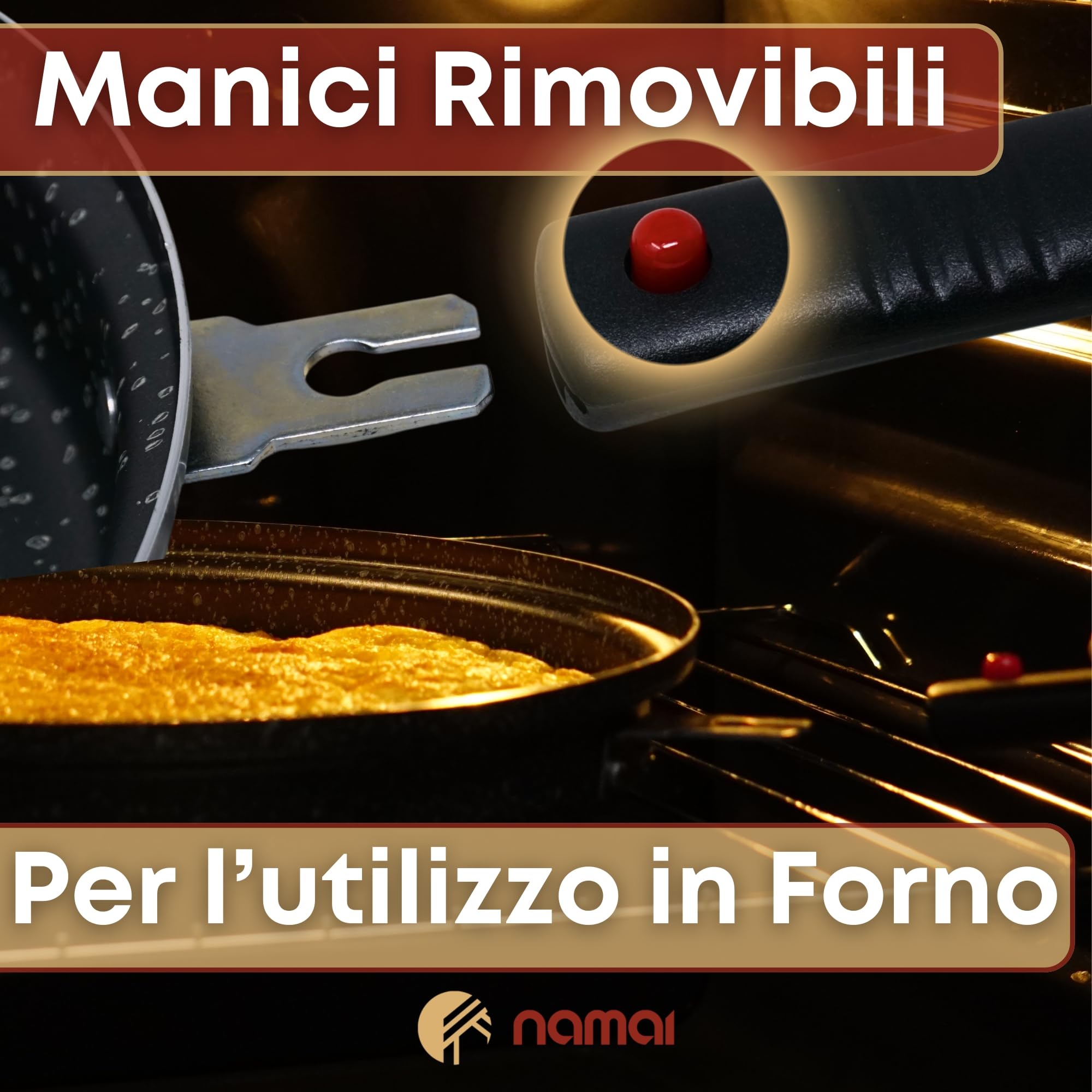 Padella Per Frittata 28 Cm NAMAI - Antiaderente, Manico Removibile - Made In Italy - Foto 8