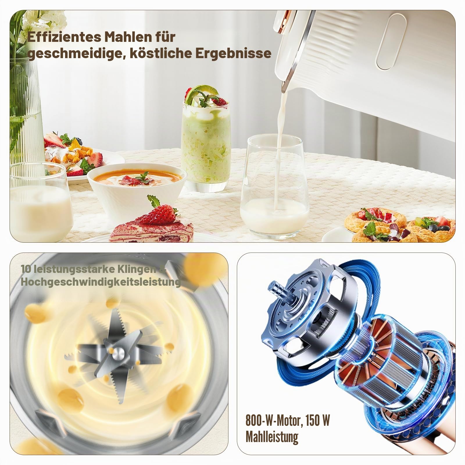 Nussmilchbereiter 8 in 1, 1200 ml Automatischer Sojamilchbereiter, Babynahrungsmaschine mit Verzögerungsstart und Warmhalten