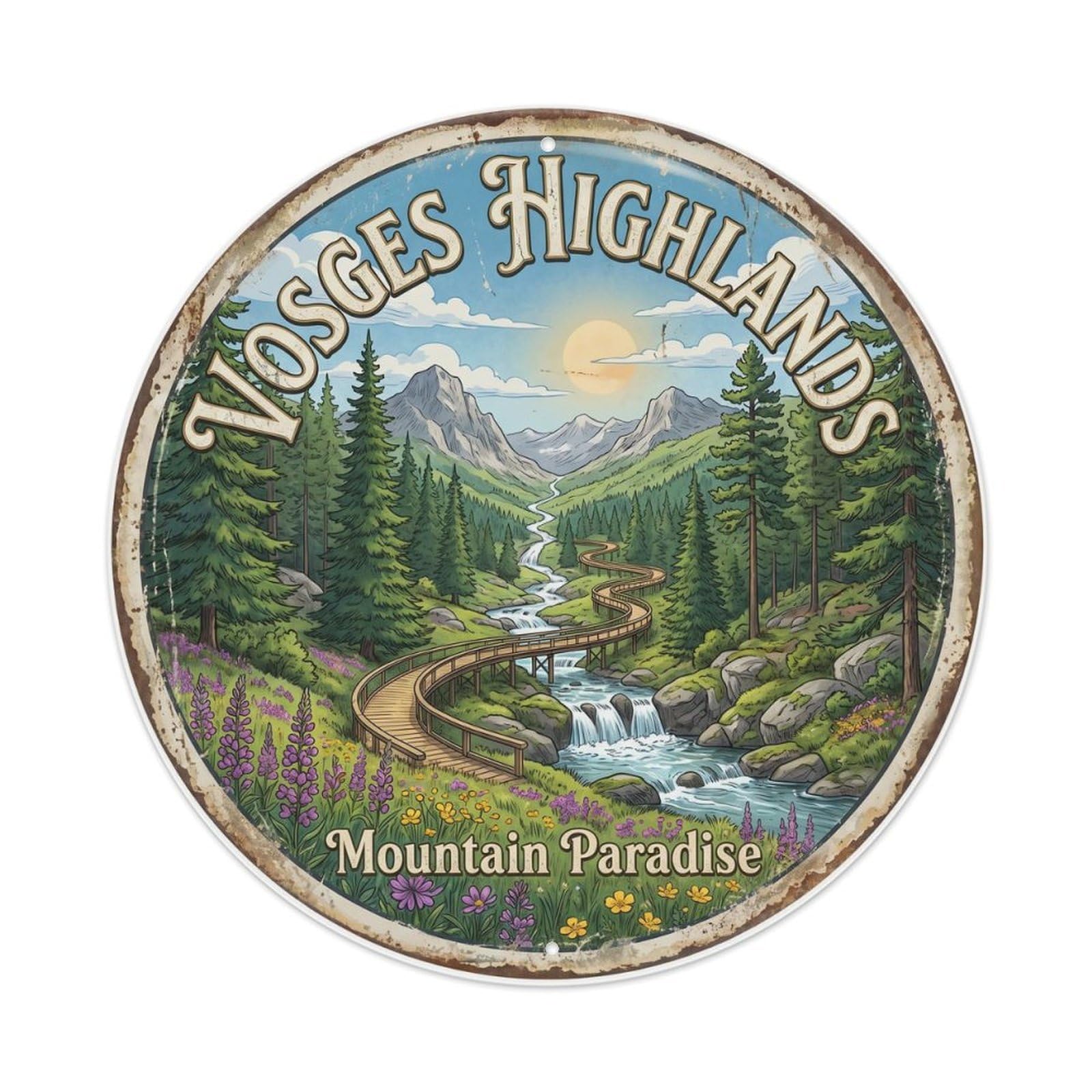 Vintage Travel Vosges Forest France Alps Mountain Metal Tin Sign