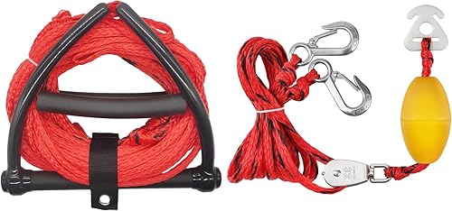 Cuerda de esquí acuático de 75 pies, 4 secciones con arnés de remolque de barco autocentrante de 12 pies