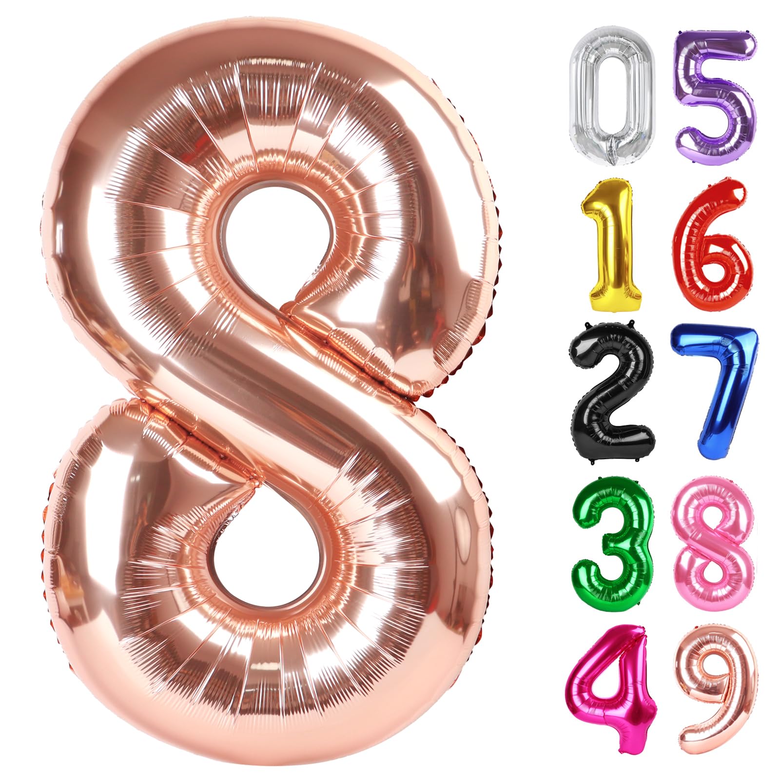 Rose Gold Number 8 Balloon 40 Inch, 8th Birthday Decorations Men Women