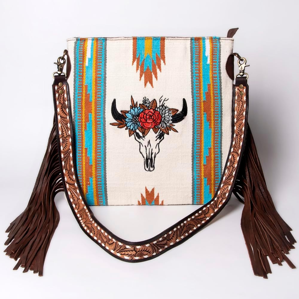 American Darling Large Crossbody Saddle Blanket Fabric Genuine Leather Western Women Bag Handbag Purse Travel Bags College