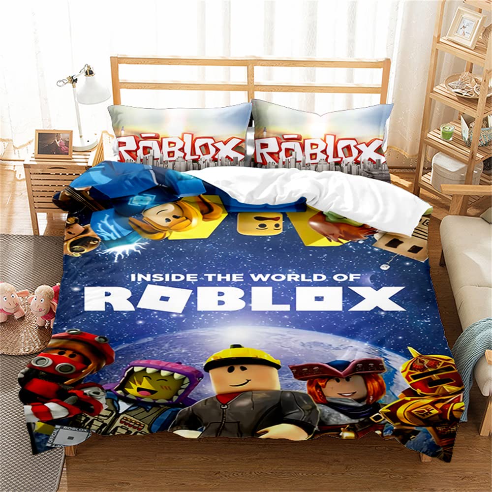 Ste-X Juego De Funda Nórdica De 3 Uds., Juego De Cama Roblox, Funda De Edredón De Microfibra Suave De Fácil Cuidado para Adolescentes, Niñas Y Niños ((180x220 cm)-Cama de 105/135,Roblox 03)