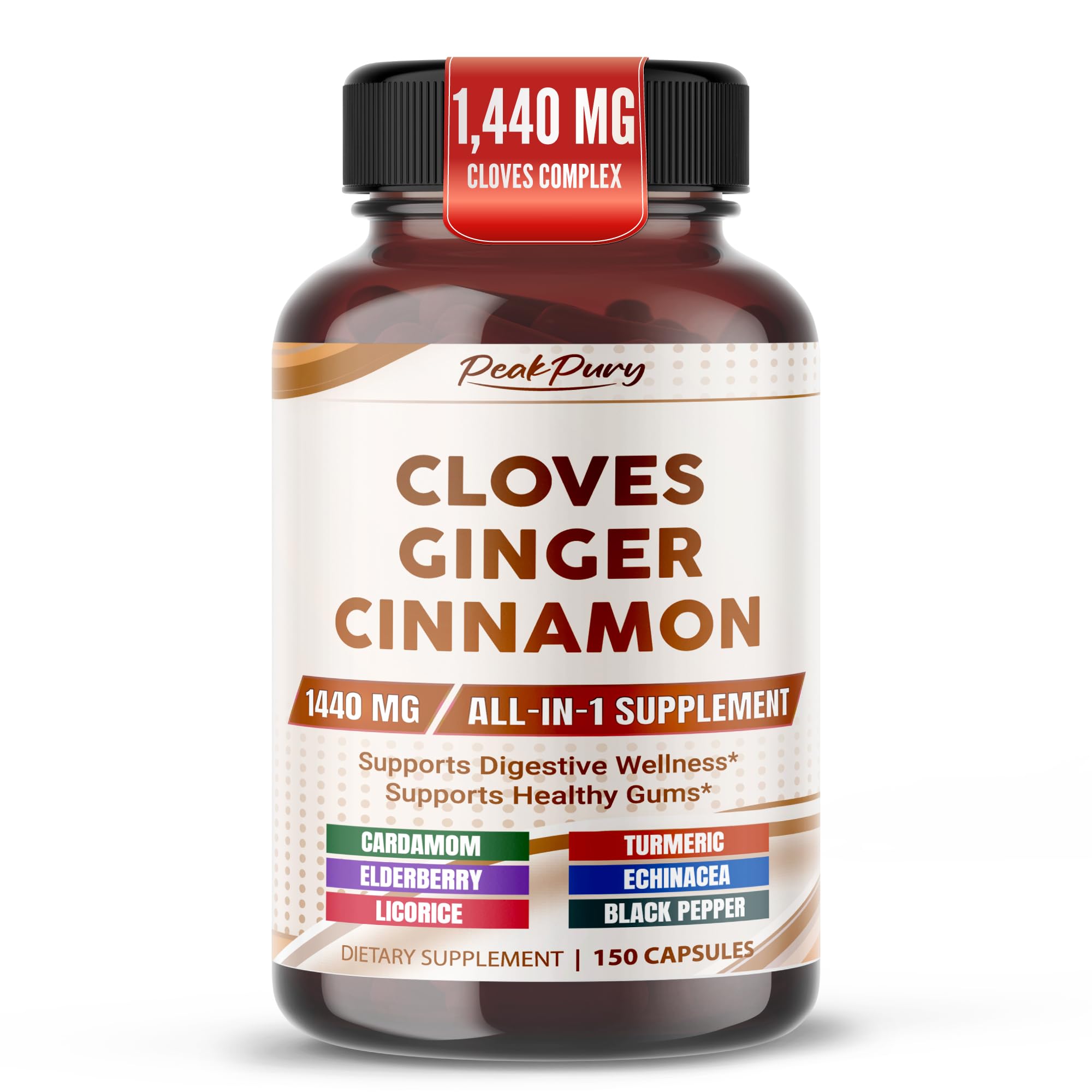 Cloves 1440 mg Total 9-in-1 with Ginger & Cinnamon, 150 Capsules 150 count (pack of 1)