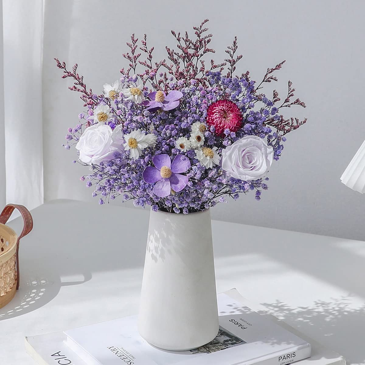 AYCDL Artificial Flowers With Vases Preserved Bouquet Dried For Home Bridal Wedding Party Festival Decor Fake,Onecolor-Onecolor