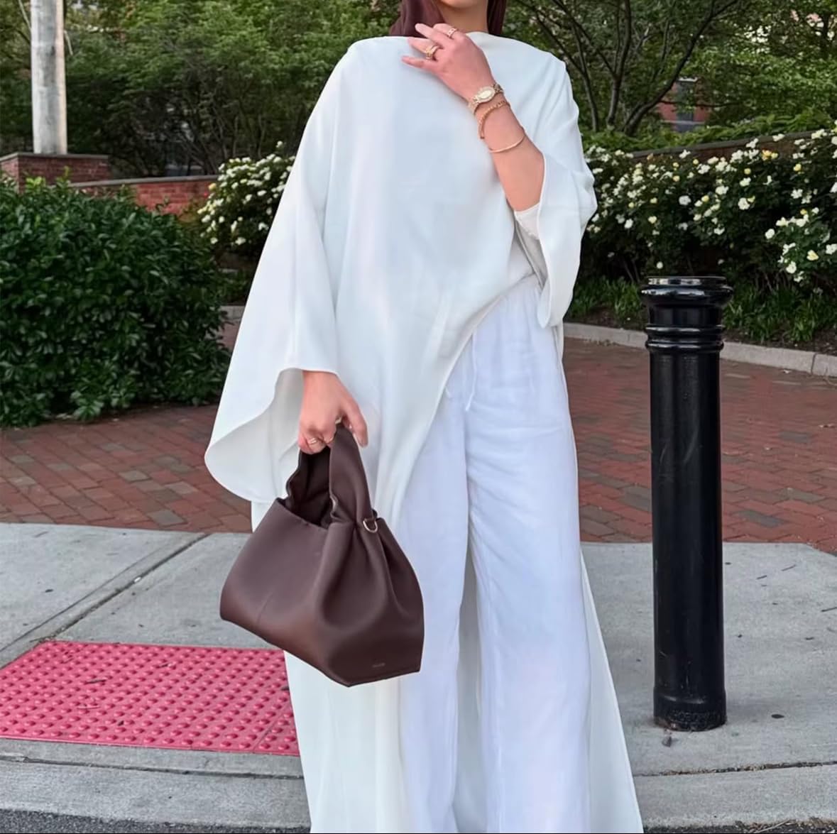 Hanimeli Womens Batwing Abaya Cape Asymmetric Long Top with Side Slit Nida Fabric Modest Hijab Summer Style