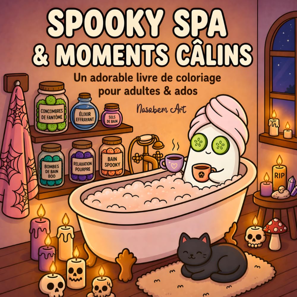 SPOOKY SPA & MOMENTS CÂLINS: Un livre de coloriage mignon pour adultes & ados: Spa Hanté & Moments Cocooning – Coloriage Bold and Easy: Dessins ... Kawaii pour la Détente et l'Anti-Stress