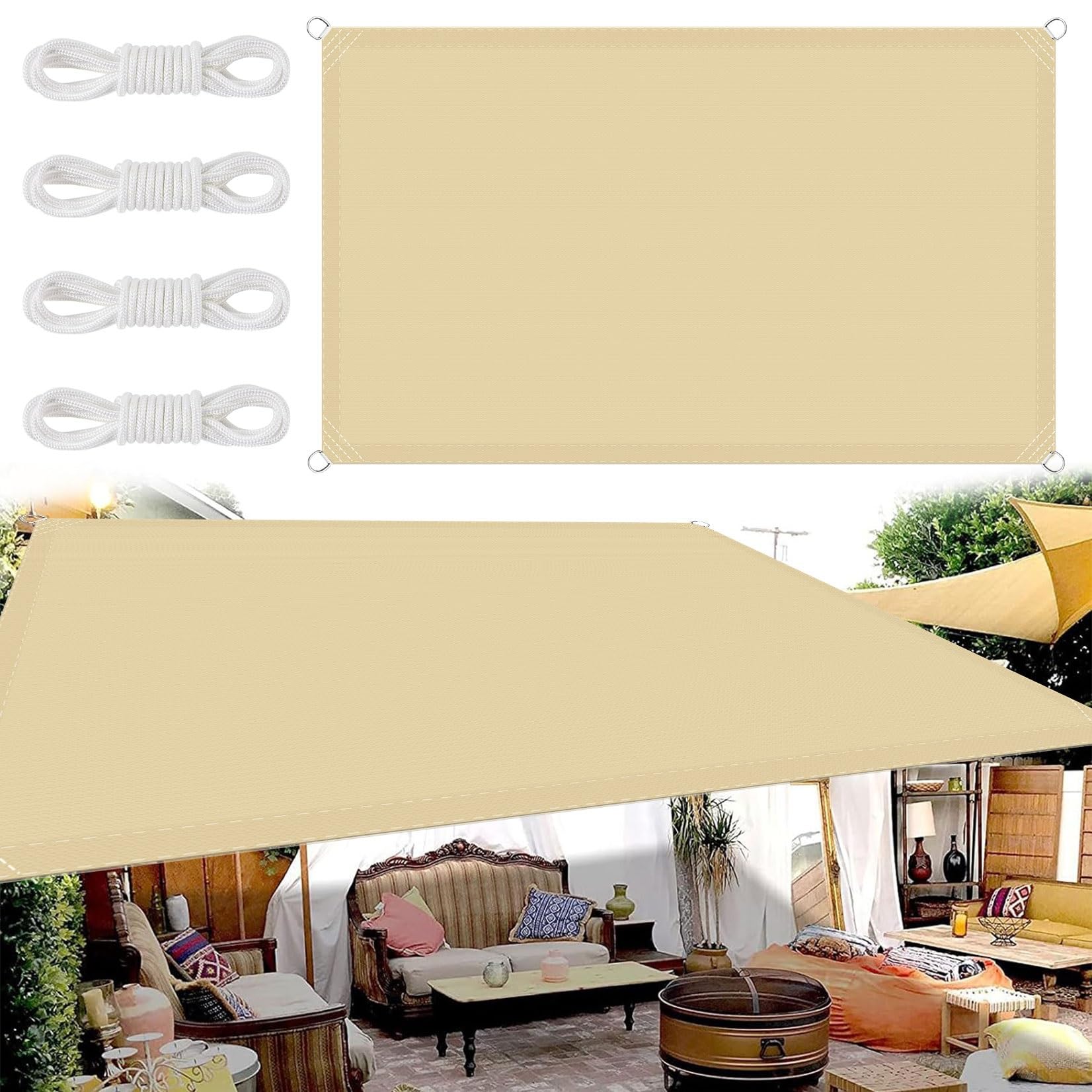 Voile d'ombrage imperméable 2.5x6 m crème pour terrasse et jardin