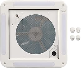 Ventilação de ventilador de teto RV, ventilador de motorhome de 12 V, ventilador de ventilação de teto de trailer 12 V 360 x 360 mm 10 lâminas de saída de ar de modo duplo, 4 luzes de LED para trailer de van