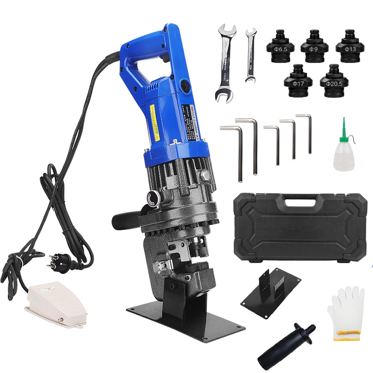 DUMIPME Hydraulic Metal Puncher, 1800W Electric Hole Punch Machine with Foot Control, 5 Molds, 2-3 Second Quick Punch for Various Metal Materials Angle Iron Channel Steel MHP-20ChannelSteelModel