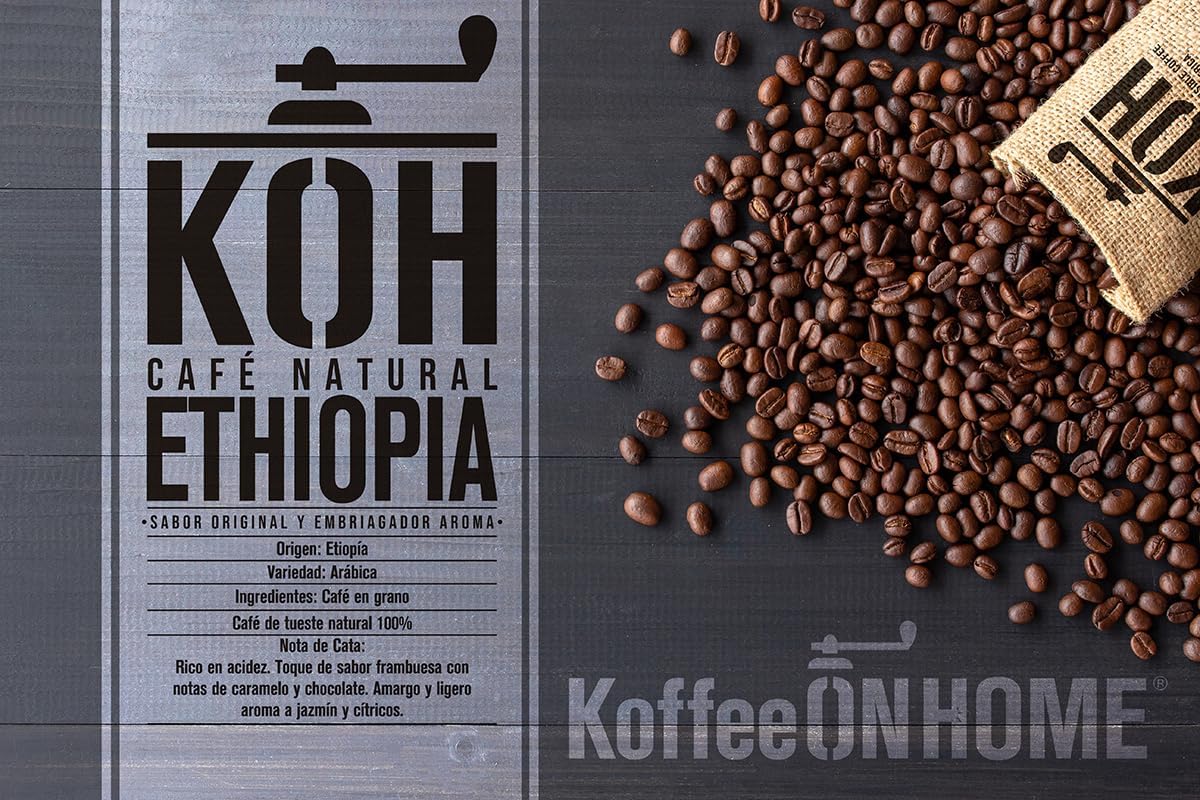 KoffeeONHOME Äthiopischer Arabica Kaffee in Bohnen 2x1kg – 100% Arabica, Natürlich geröstet, Ganze Bohnen – Spezialitätenkaffee aus Äthiopien – 2 kg