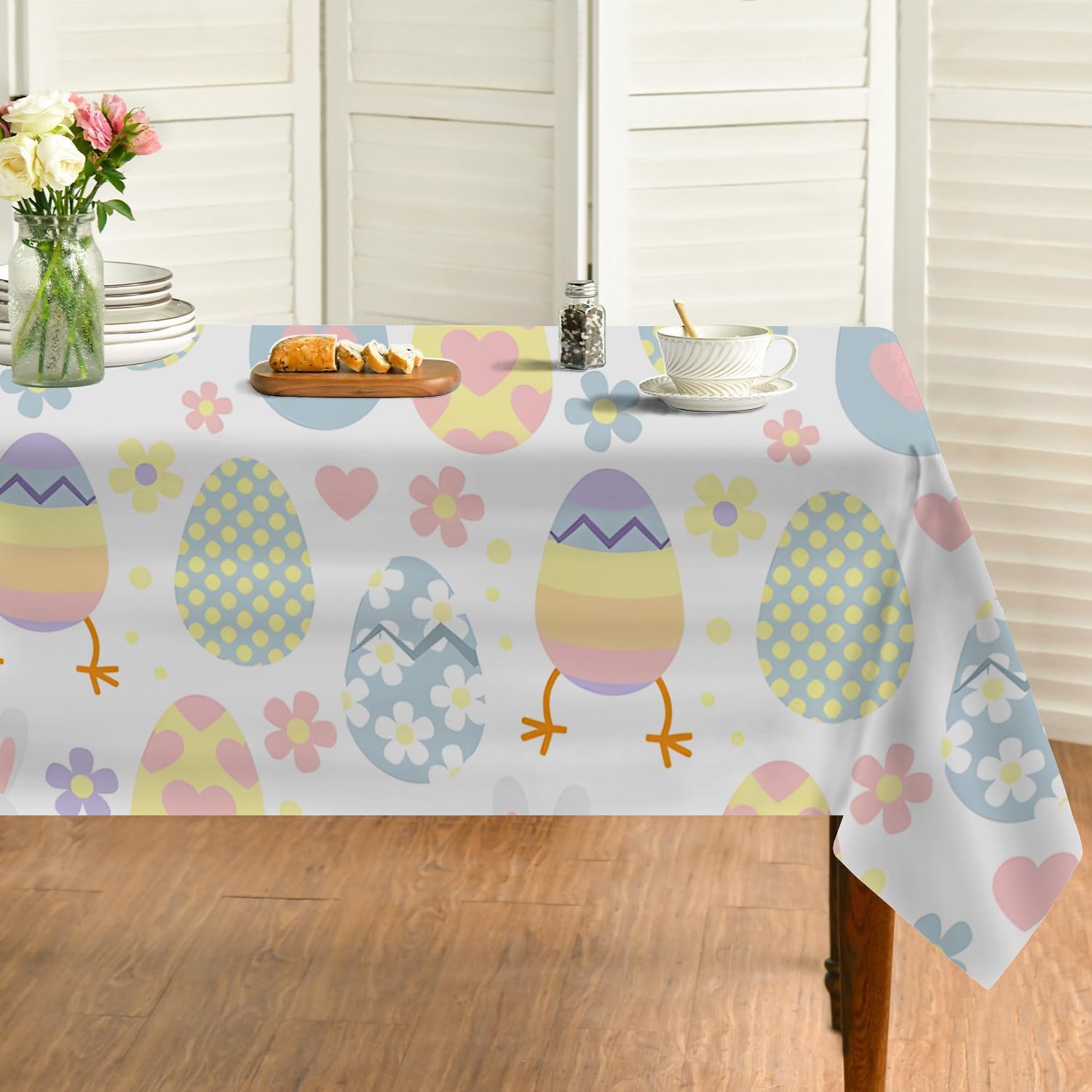 Nappe blanche lapin de Pâques 130x220 cm pour décoration de table de fête en famille