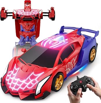 Vimtoys Voiture Télécommandée Robot Transformable 2-en-1 Style Spider avec LED et Rotation 360°
