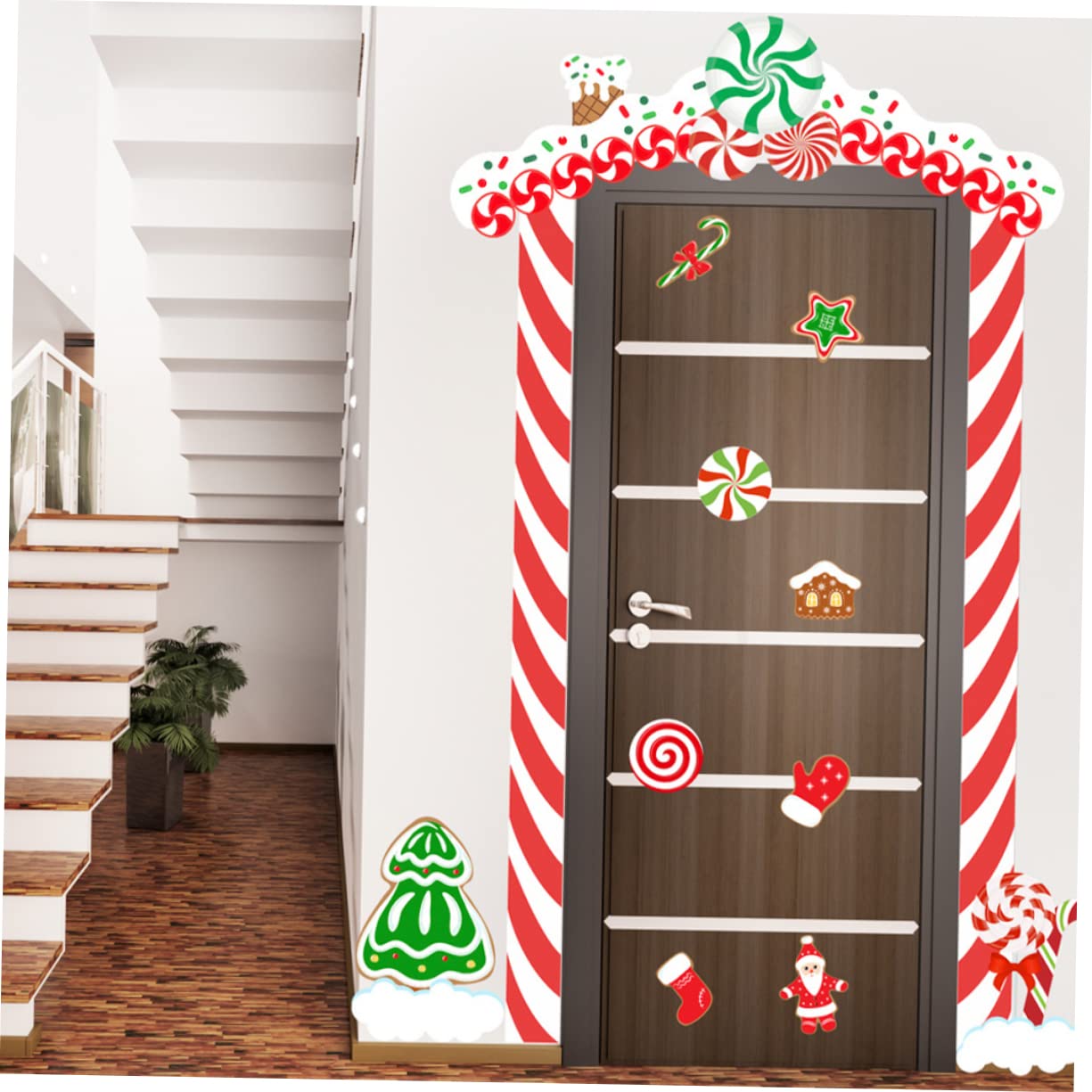 PRETYZOOM 4 Set Adesivi Natalizi Per Telaio Della Porta Muro Di Natale Decorazione Natalizia La Finestra Di Natale Aggrappa Ornamento Di Pan Di Home Decor Rosso Carta Rivestita