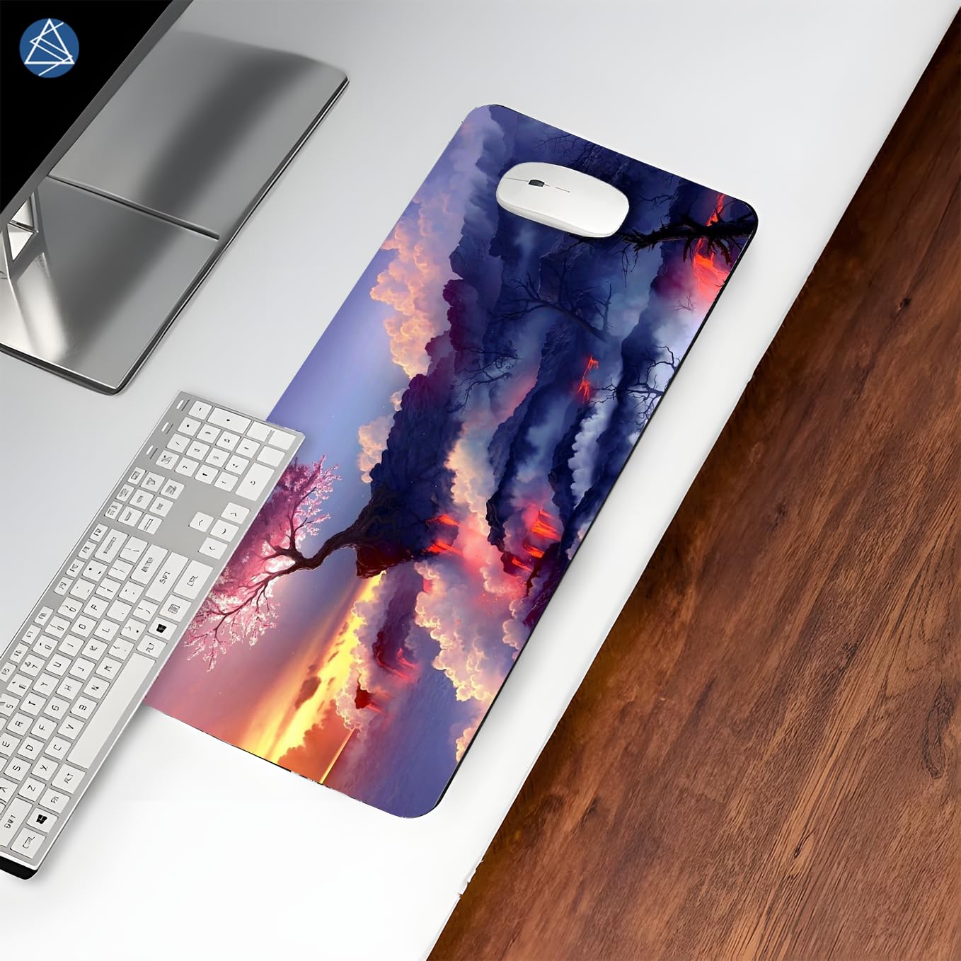 SoulAbiti Sakura Cherry Tree Cloudy Art Mouse Pad - 23.6 x 11 Inch Desk Pad - Gaming and Workstation Mat for Anime Landscape Enthusiasts - Non-Slip Rubber Base - Smooth Surface for Precise Control 2