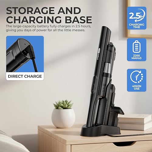 Miniatura 6 de Apical Life Aspiradora de mano inalámbrica, succión fuerte de 13000 Pa, diseño ligero y portátil 3 en 1, recargable con base de carga, ideal para