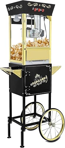 Miniatura 15 de Máquina de palomitas de maíz vintage con carro, hervidor de acero inoxidable de 12 onzas y luz de calentamiento, regalos de Navidad, regalos de cine