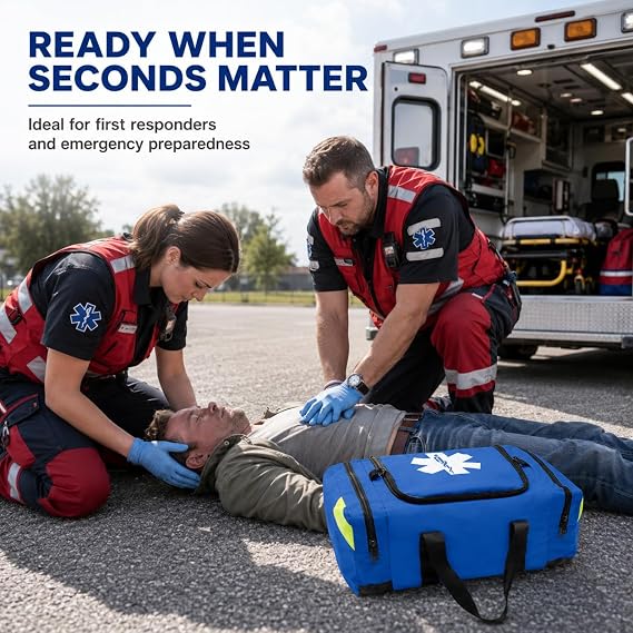 NOVAMEDIC NM-4124 Empty Trauma First Aid Medical Bag, 21x15x5, Multi Compartment First Responder Carrier for EMT, Paramedics, Emergency and Medical Supplies Kit, Lightweight and Durable (Blue)