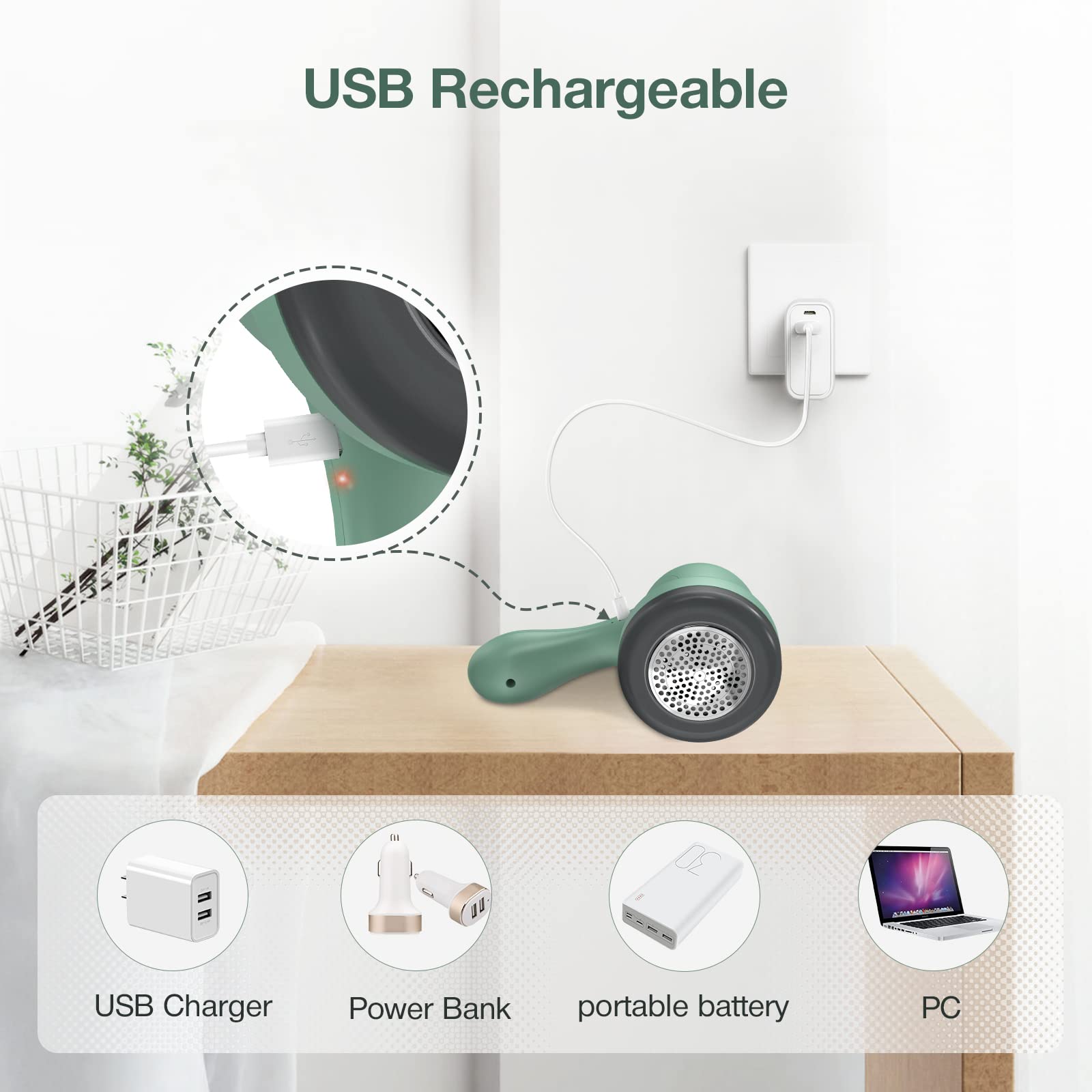 Quitapelusas Electrico, Quita Pelusas para Ropa con 3 Cuchillas & USB, Portátil Rápido Quita Bolas de la Ropa Recargable Maquina Quitar Bolitas Ropa Quitapelusas Ropa para Sueter/Abrigo de Lana/Manta