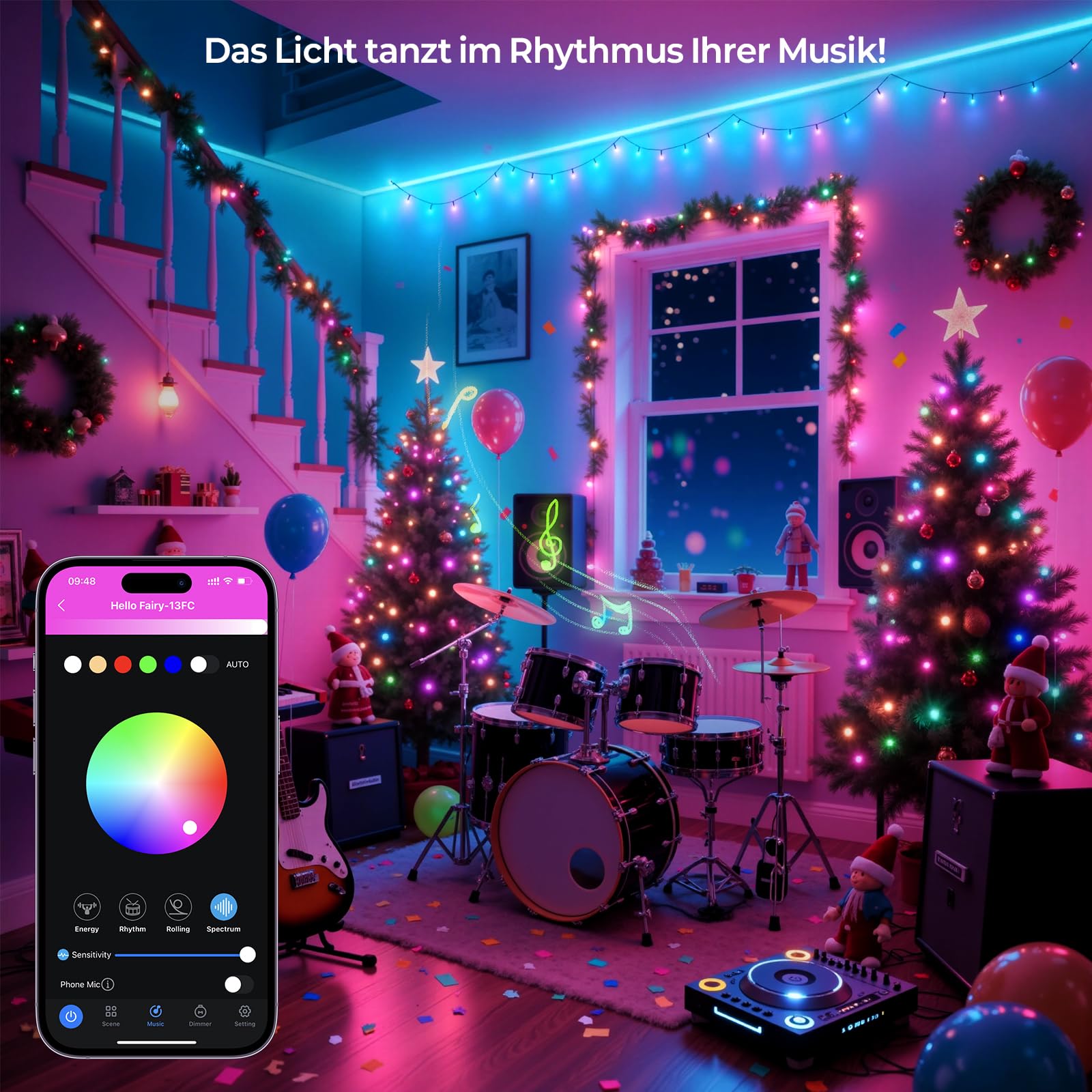 YAYZA! Smarte Lichterkette Weihnachtsbaum 20m, 200 LED Weihnachtsbeleuchtung mit 16 Mio RGB Farben per App & Fernbedienung, Christbaumbeleuchtung für Innen & Außen, IP44 für Weihnachten, Party & Deko