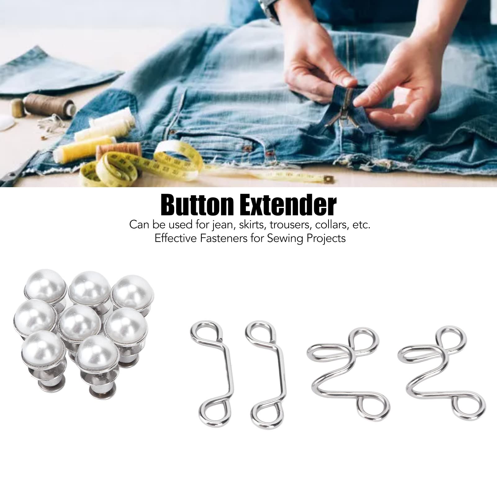 Ensemble Boucle Taille Réglable Acier Inoxydable - Extension Bouton Pantalon & Jupe - Argent (8 Boutons + 4 Crochets)