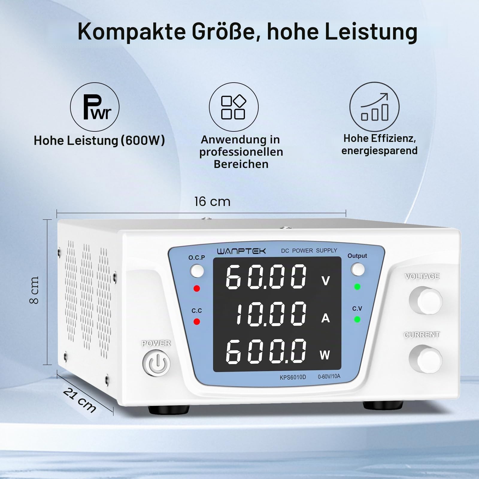 labornetzteil 60V 10A, Hochleistungs DC Regelbar Netzgerät 600W, labornetzgerät mit OCP-Schutz/Ausgangstaste/hochpräziser 4-stelliger LED-Anzeige und Drehgebersteuerung