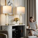 28" Gold Glass Table Lamps Set of 2, Gold Modern Bedside Lamp with LED Night Light, USB A+C, Glass Lamps for Living Room, Bedroom, Nightstand, Office, End Table (2 Bulbs Included)