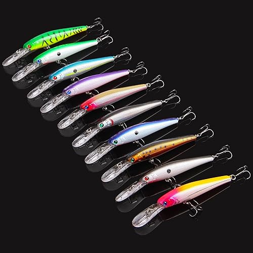 Miniatura 5 de Crankbait Minnow Fishing Lures,10pcs Topwater Lure with Treble Hooks Hard Baits Swimbaits 3D Fishing Eyes Life-Like Bass Crank Bait for Trout Bass