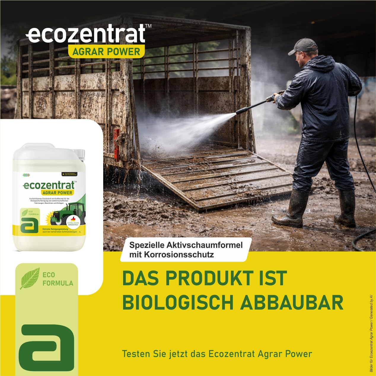 Ecozentrat™ AgrarPower Landmaschinenreiniger Konzentrat | Entfernt Schmutz & Hartnäckige Rückstände | Lackschonend | Für Hochdruckreiniger | Extrem Ergiebig | Eco-Formel