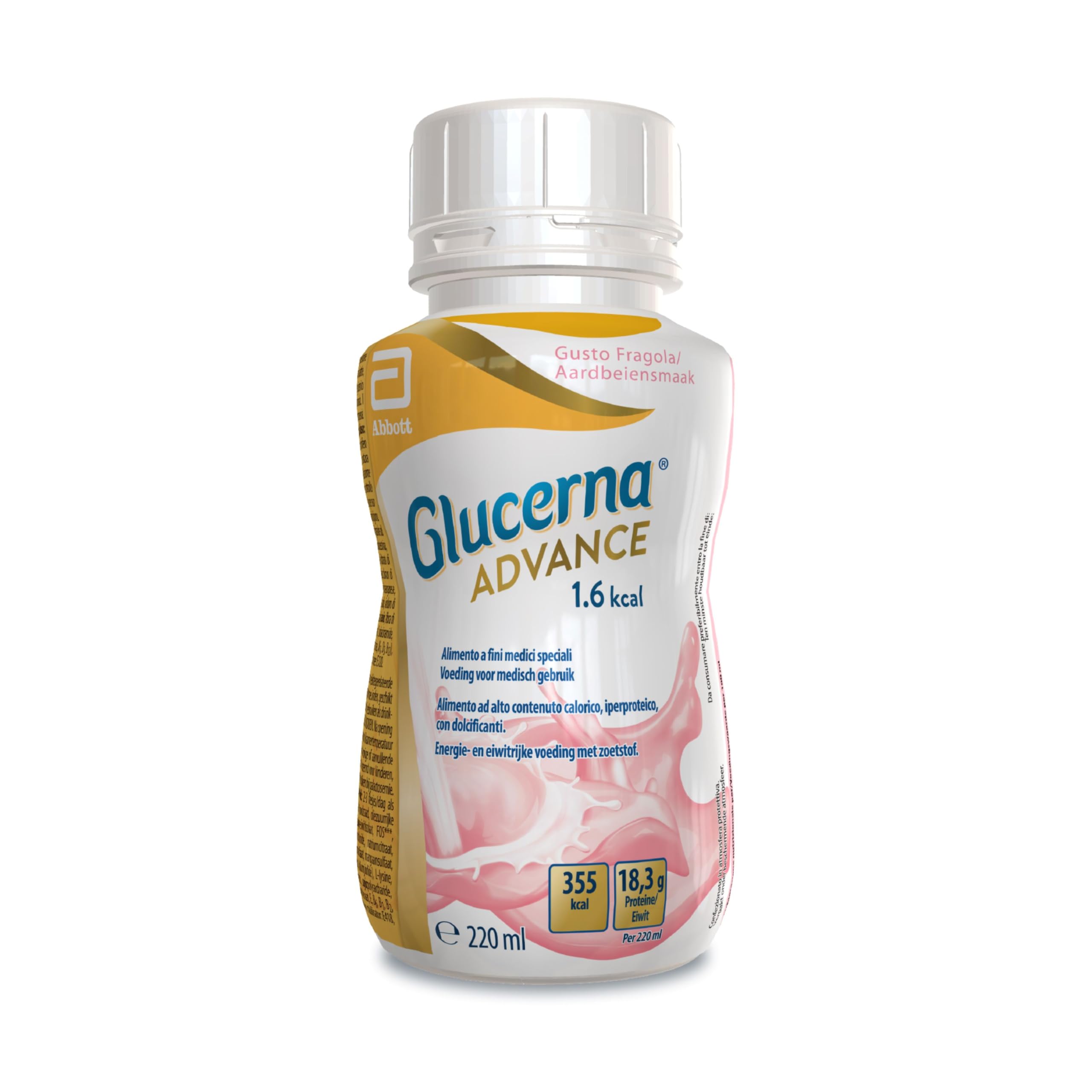 Glucerna Advance 1.6 KCAL | Alimento a Fini Medici Speciali Per la gestione della Malnutrizione in pazienti con Diabete | Confezione 220ml | Gusto Fragola (Confezione da 6)