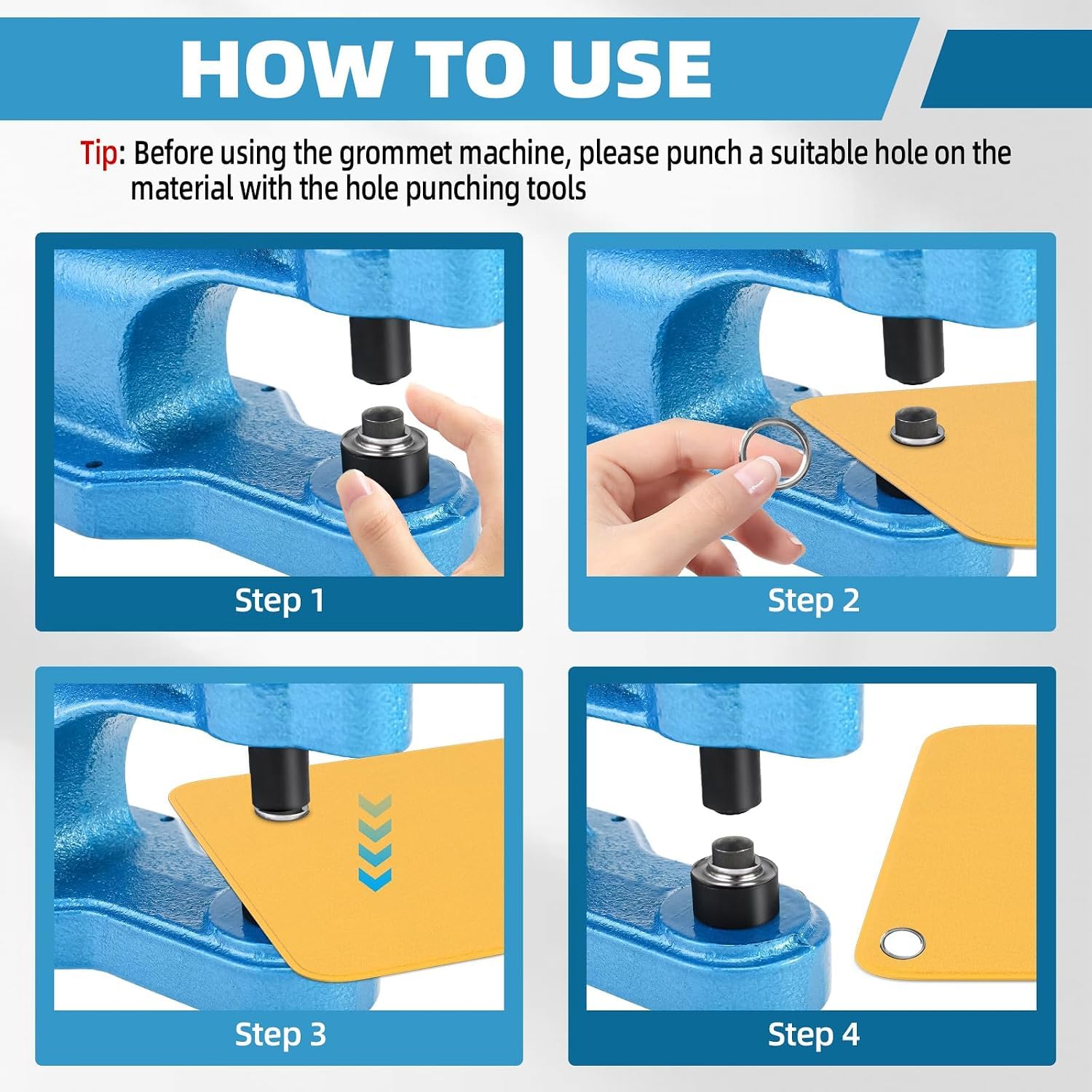 BOOMSTART Kit de perforación de ojales, máquina de ojales de 6, 10 y 12 mm, máquina de ojales de presión manual resistente con juego de perforadores y 1500 ojales plateados para lonas, cortinas