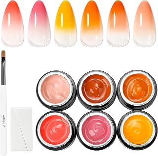 AIMEILI Ombre Gel Nail Polish Kit, Vegan, Cruelty Free, Gradient Blush Effect Solid Gel Polish 6 Colors Pat Painting Gel with Nail Sponge Drawing Brush for DIY Nail Art Salon at Home