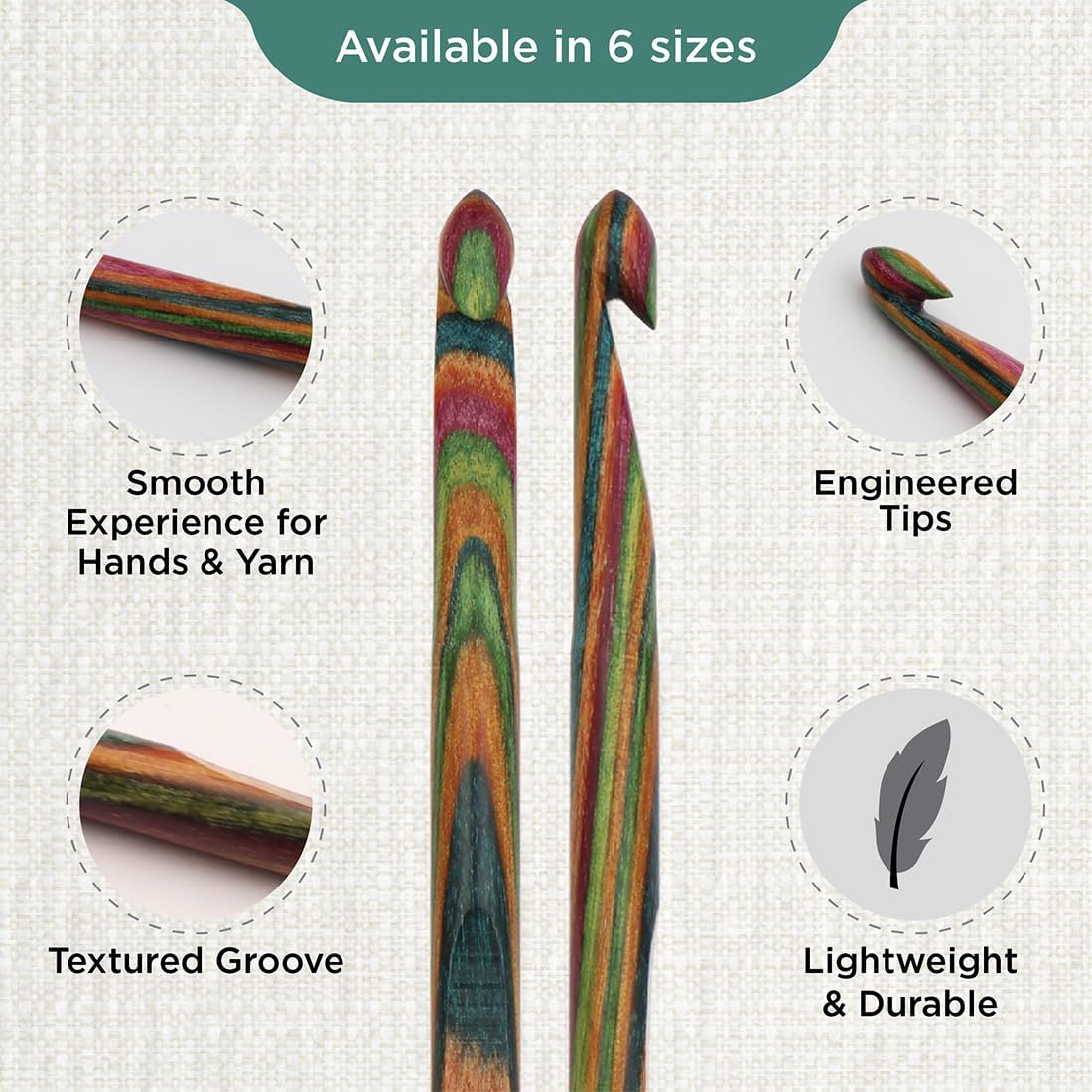 KnitPro 6 6.5 mm Symfonie Crochet Double Ended Hooks, Multi-Color