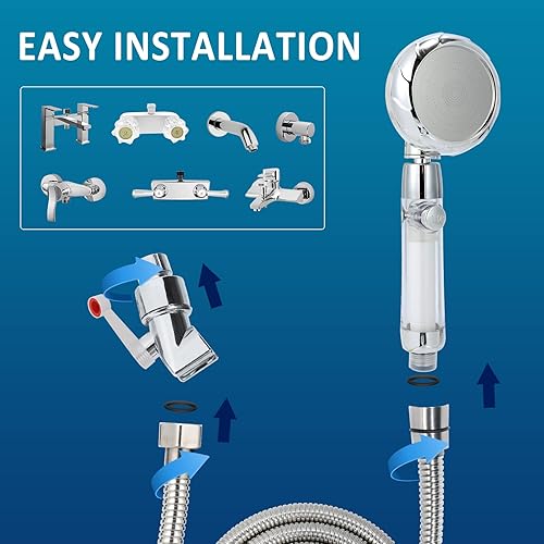 Miniatura 8 de Cabezal de ducha de mano RV con filtro para agua dura  Cabezal de ducha de cámper con manguera e interruptor de encendido y apagado  Reemplazo de