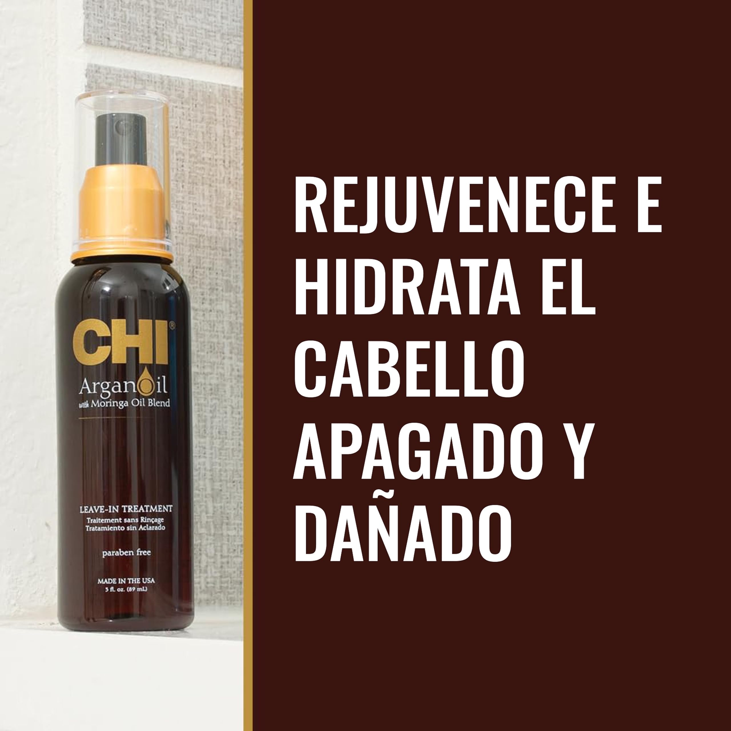 CHI Tratamiento sin enjuague de aceite de argán, argán y aceite de moringa, fórmula ligera para hidratar, sin sulfatos ni parabenos, 85 ml
