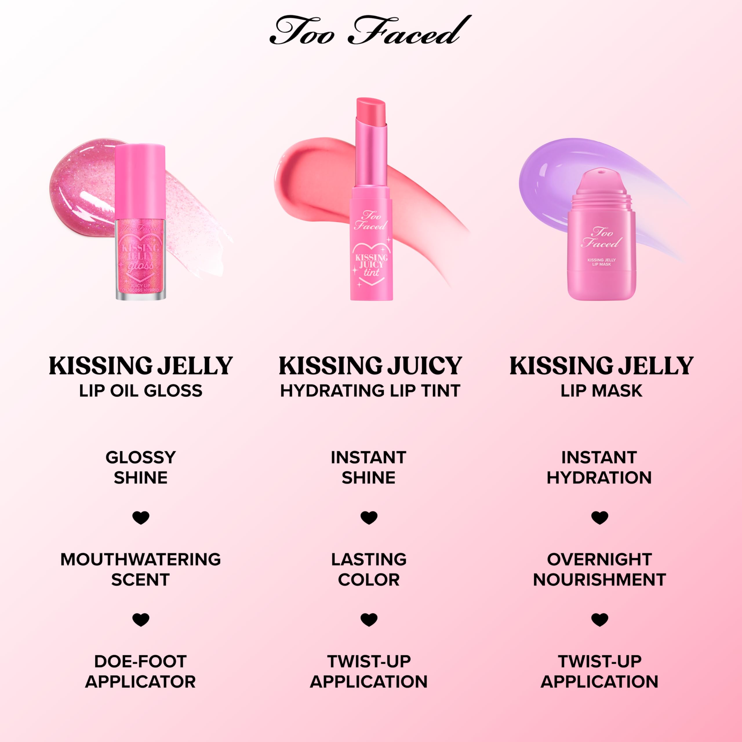 Too Faced Kissing Jelly Lip Oil Gloss | Hydrating Lip Oil + Gloss Hybrid for Instant Moisture and Shine