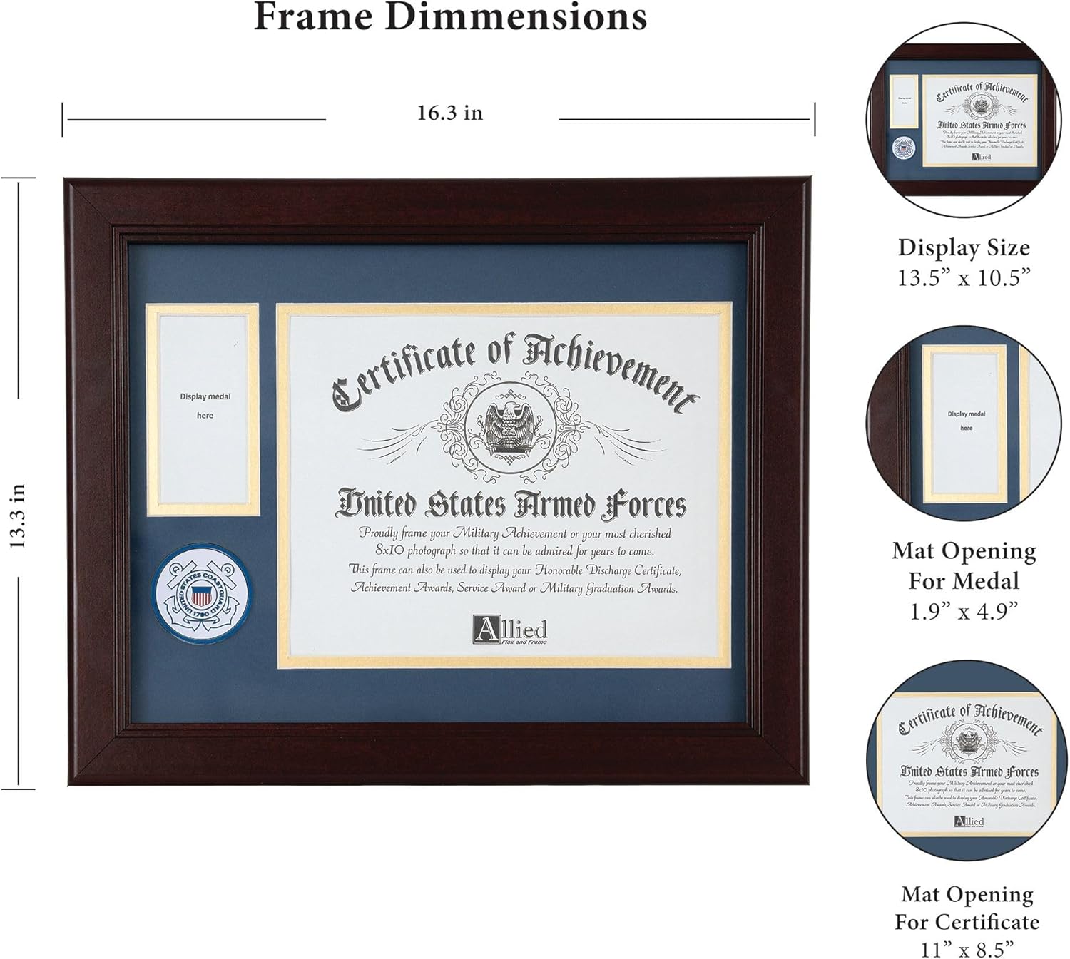 Allied Frame U.S. Coast Guard Medal and Award Frame with Medallion -13 x 16