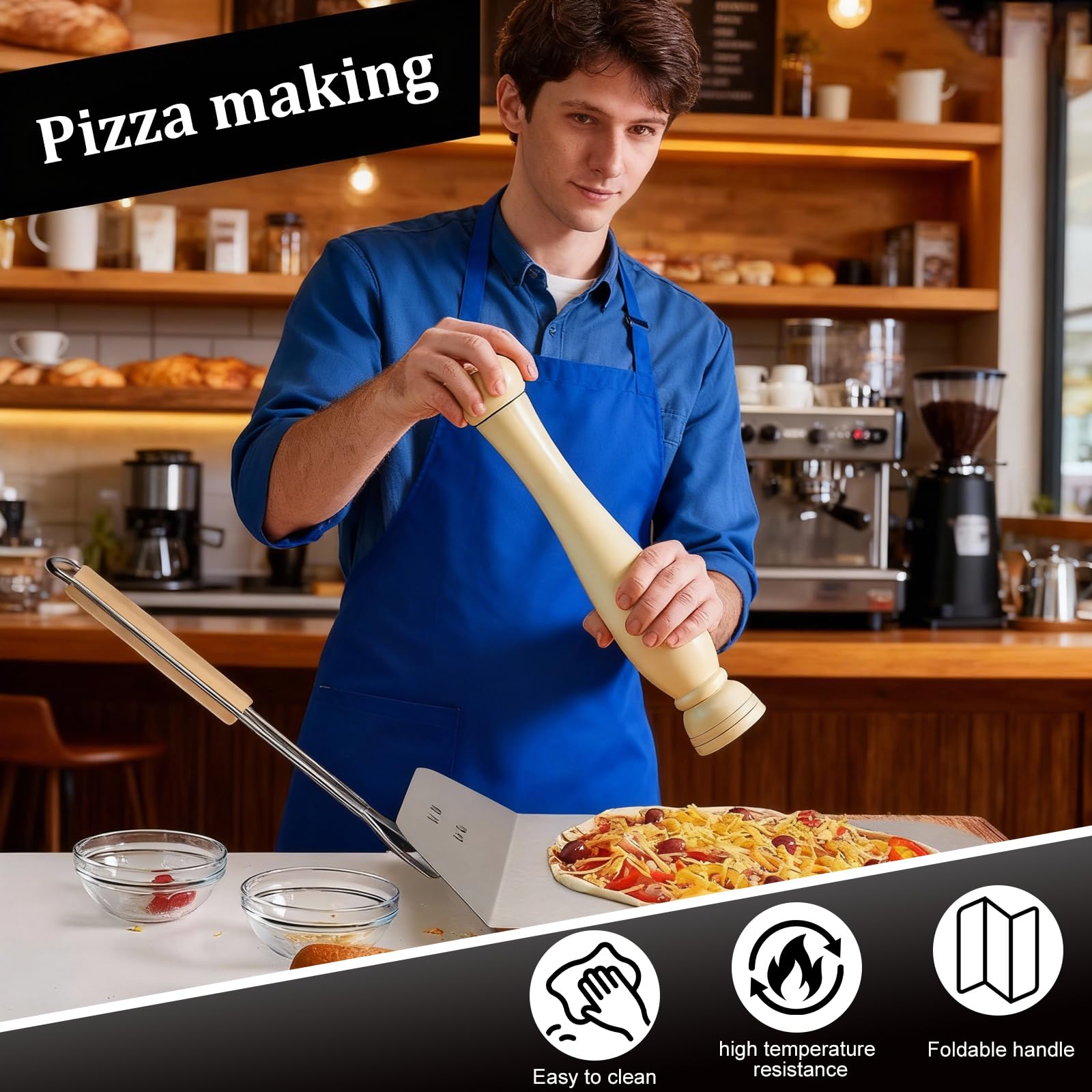 Łopatka do pizzy: łopatka do pizzy ze stali nierdzewnej, do kamienia do pizzy, wysokiej jakości łyżka do pizzy ze składanym uchwytem – 57 x 24 cm XXL do piekarnika/grilla, odporna na wysokie