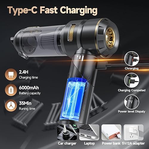 Miniatura 8 de Car Vacuum Portable Cordless, Foldable Handheld Vacuum with Brushless Motor, 22000PA High Power Mini Hand Vacuum Cleaner & Air Blower & Duster &