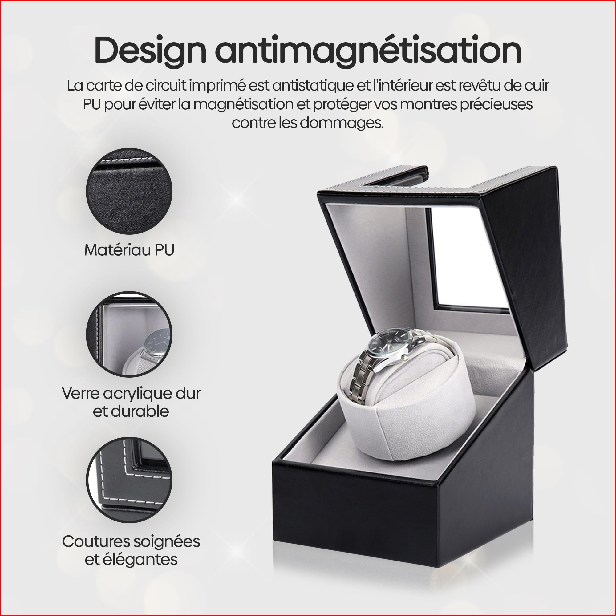 Olvy Remontoir Montre Automatique, Boîte de Remontoir de Montre, Watch Winder, Moteur Extrêmement Silencieux, Coussin de Montre Flexible