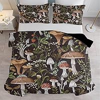 Vista 38 de SOULZZZ Juego de ropa de cama retro hippie tamaño matrimonial, edredón floral de hongos margaritas para niñas y mujeres, edredón negro con 2 fundas