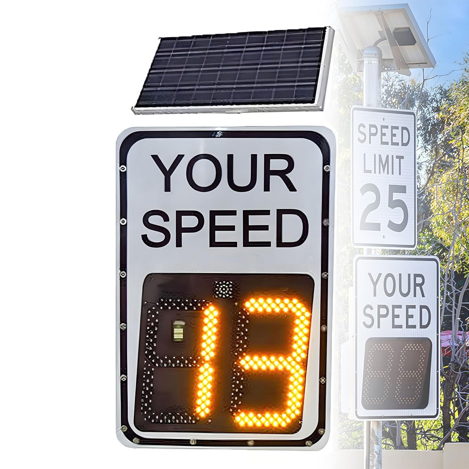 Señal de retroalimentación de radar con energía solar, tablero de advertencia de límite de velocidad LED para carreteras, calles, vecindarios, carreteras, 20 x 27 pies, 24 x 35 pies, opciones de