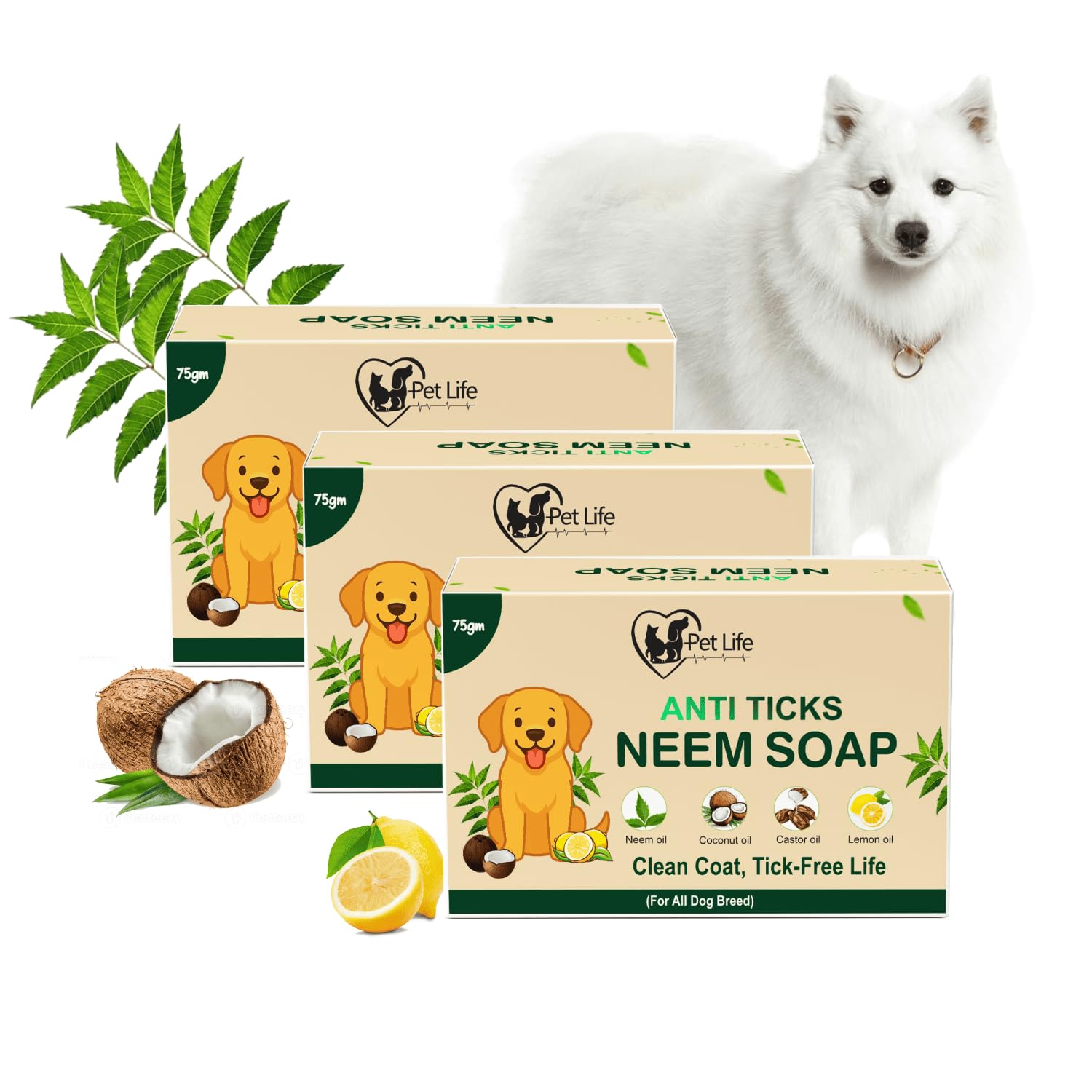 Anti-Tick Neem Dog Soap | Help in Kills Ticks, Fleas & Mites | Anti-Inflammatory & Skin Irritation Relief | Deep Cleans Coat | Refreshing, Softening Dog Bath Soap | All Dog Breed –75 Gm (Pack of 3)-image-15