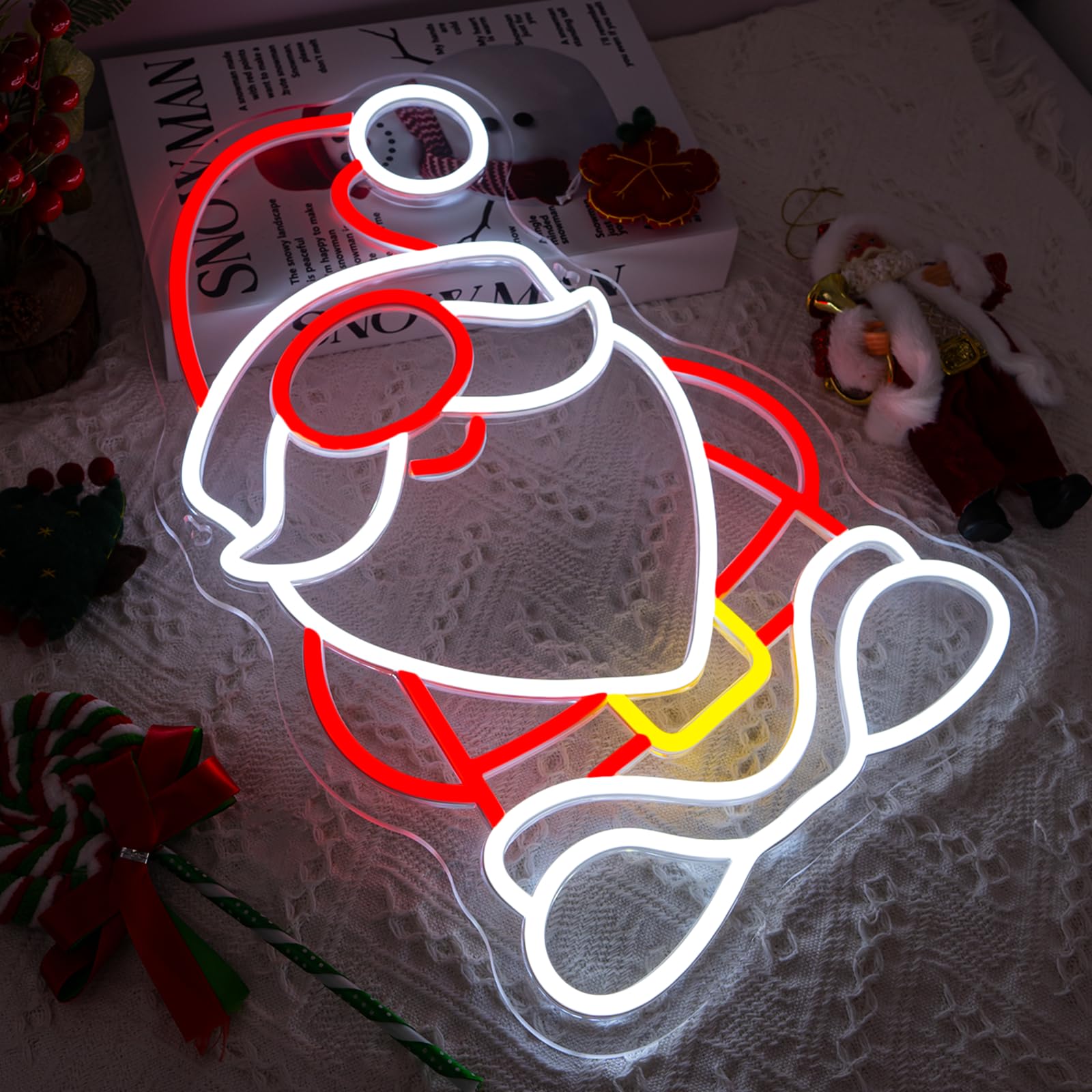 NOXET Neonowy szyld Christmas Gnome neonowy znak Święty Mikołaj neonowy znak Boże Narodzenie neonowe światło do dekoracji ścian Boże Narodzenie tabliczka LED na imprezę, Nowy Rok, festiwal, dekoracja