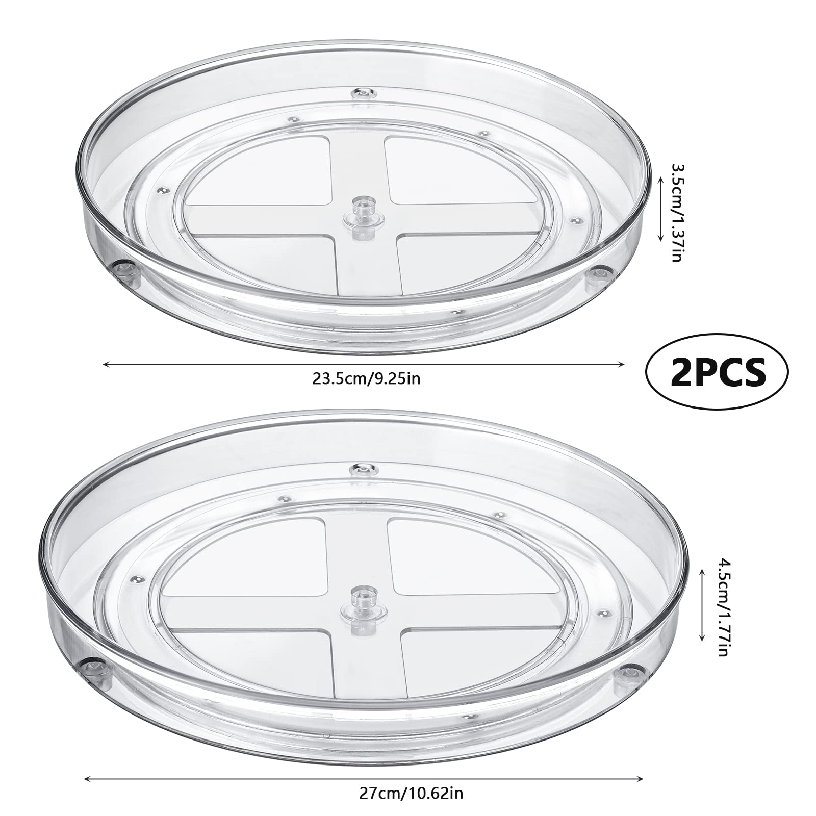 changshengda Lazy Susan - Set di 2 piatti girevoli per frigorifero e frigorifero, rotondi, organizer per dispensa, frigorifero e trucco (27 cm + 23 cm