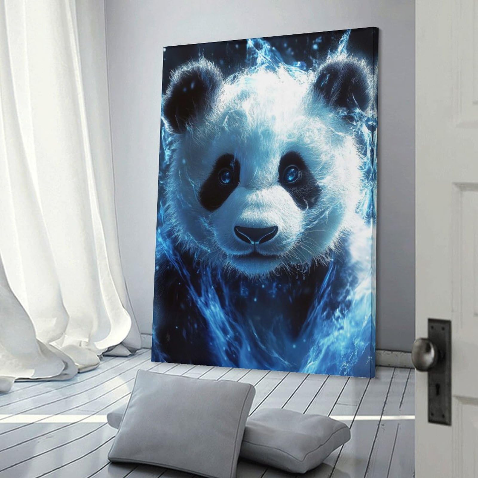 Junmoney Frame-Style-2-1 Home Decor Wall Art Panda In Blue Energy, 16X24inch(40X60cm), For New Homes, Bedrooms Or Workspaces, Home Decor Gift With Stylish Appeal