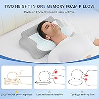 Vista 3 de JOLLYVOGUE Almohada Cervical para Cuello - Almohada de Espuma Viscoelástica con Contorno para Alivio del Dolor de Cuello con Funda de Almohada
